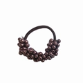 Handmade hair tie with dark purple crystal beads and black elastic cord for women - Brown