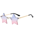 Detail of star-shaped rimless sunglasses with blue-pink gradient lenses and gold metal arms - Blue-Pink Gradient