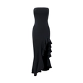 Detailweergave van de zijsplit en asymmetrische ruches aan deze zwarte elegante avondjurk - S / Zwart