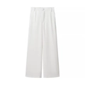 Detail of white wide-leg trousers featuring sharp pleats and a high-quality smooth fabric - S / White Pants