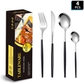 4-piece stainless steel flatware set with black handles including knife, fork and spoons - Black Silver 4-Piece Set with Gift Box