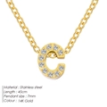 Hip hop 14K gold plated stainless steel necklace with 7mm letter C zircon pendant - Letter C / Gold