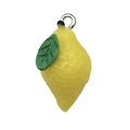 Cute yellow resin lemon pendant with green leaf and silver metal loop for DIY crafts - Yellow Lemon (17068)
