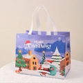 Purple non-woven Christmas gift bag with Santa Claus print and white handle straps - Christmas Style 26