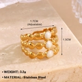 Adjustable triple-layer gold stainless steel ring with white round shell inlays - Three-Layer Bead Style