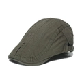 Classic cotton flat cap in olive green with striped stitching and adjustable metal buckle - Adjustable / Army Green