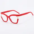 Elegante montura de gafas ojo de gato roja con decoración de perlas blancas - Rojo