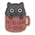 Cute black cat sitting in a red mug enamel pin with the text If it fits I sits - Red Cup Black Cat/IF IT FITS I SITS
