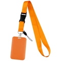 Orange ID card holder and lanyard set with quick-release buckle and metal hook - Holder Set / Orange