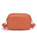 Orange lychee pattern PU cross-body bag with wide fabric strap and golden hardware - Orange