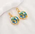 Blue enamel flower pendant with pearls and crystals in a golden round finish - Style 37 Gradient Purple Enamel Floral Pendant