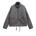 Deep grey quilted jacket featuring a stand collar and large pockets on a white background - XS / Dark Gray