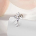 Orecchino a croce argento con zirconi trasparenti e viola chiaro su retro piatto - Stile Croce Blu-Viola (A772-3#)