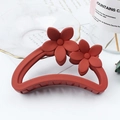 Matte brick red semi-circular hair claw clip with frosted flower design for women - Orange Red