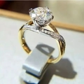 Classic four-prong round zircon ring with two-tone twisted band and pavé diamonds - Gold and Silver Two-tone / US 7