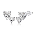 S925 sterling silver heart-shaped stud earrings with double clear zircon stones - Double Heart Silver (DY1D0181-S-W-WH)