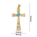 Goldener Kreuzanhänger aus Kupfer mit Zirkon-Mikropavé und blauem Herz-Edelstein - Goldkreuz Blaues Herz