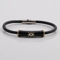 Schwarzes PU-Lederarmband mit Evil Eye, vergoldeten Zirkonia-Anhängern und Magnetverschluss - Schwarz-Goldenes Auge