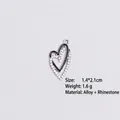 Macro view of double heart alloy pendant with rhinestones measuring 1.4 by 2.1cm - Style 6 Heart / Silver
