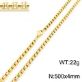 18K gold-plated stainless steel square box chain necklace 500mm long with lobster clasp - Gold 500mm x 4mm
