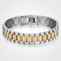 Polished two-tone silver and gold stainless steel men's wide chain link bracelet - 15mm Width / Two-tone Silver Gold