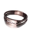 Pulsera multicapa de cuero trenzado marrón oscuro para hombre con dije de oro rosa - Marrón (KB139628-KFC)