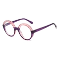 Stylish round-frame sunglasses featuring a unique purple and translucent pink color-block design - Purple Frame