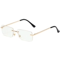 Frameless rectangular sunglasses with golden metal temples and clear lenses in retro style - Gold Frame White Lens