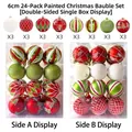 Set di 24 palline di Natale dipinte in rosso e verde con 8 motivi festivi diversi - MJBK24-001 Rosso Verde Bianco Dipinto 24 pezzi / 6cm Set da 24