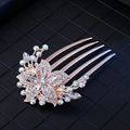 Rose gold five-tooth hair comb with sparkling flower rhinestones and AB crystal accents - Rose Gold Flower Style 1
