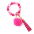 Pink silicone bead keychain wristlet with gradient beads, pompom, and tassel - Rose Red