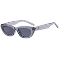Retro cat-eye sunglasses with translucent purple frames and dark grey lenses, 45-degree view - Grey Frame / Black Grey Lens