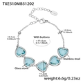 Silbernes Edelstahlarmband mit fünf blauen Glassteinen in Herzform und Facettenschliff - Seeblaues Strass-Armband (TXE510) / 17+5cm / Stahlfarben