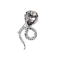 Silver cobra snake brooch featuring a large dark crystal head and pave-set clear stones - Style 03 Silver