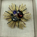 Baroque sunburst brooch in gold with multi-colored gemstones and sparkling rhinestones - Gold 6.2cm Coffee Series