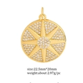 Close-up of golden sunburst pendant with sparkling zircons, size 22.5mm and weight 2.97g - Copper Pendant 26 (Round Paved Starburst)
