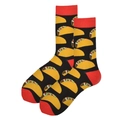 Fashionable mid-calf socks featuring creative taco food patterns on black and red base - Black Taco