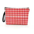 Borsa cosmetica in tela a quadretti bianchi e rossi con cerniera e cinturino nero - 17*25cm (Lino) con Cinturino / Grande Griglia Rossa e Bianca (Stile 1)
