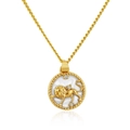Golden Leo zodiac round pendant necklace with white inlay and twisted rope chain - Leo Necklace