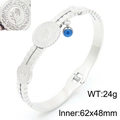 Bracelet en acier argenté avec portrait de pièce et breloque œil bleu, 24g - Style Maillon de Bracelet de Montre avec Pièce Portrait (KB183418-HM) / Couleur Acier