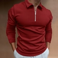 Detail of burgundy ribbed polo shirt with silver half-zip collar and long sleeves - Dark Red