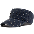 Berretto militare blu scuro in cotone lavato con borchie in metallo stile punk - Regolabile / Blu navy