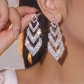 Luxurious multi-layer silver drop earrings with shimmering crystals and tiered design - Silver Triple Rhombus Nested