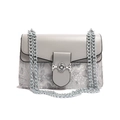 Grey chain shoulder bag with floral embroidery and silver ring buckle closure - Gray