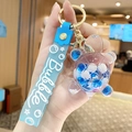 Blue liquid turtle keychain with transparent acrylic body and soft bubble strap - Turtle Bubble Bead - Blue