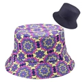Detalle del vibrante estampado de mandala y lona azul marino del sombrero de sol reversible - Flores Mandala de Colores (Gorro Pescador-12)