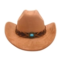 Chapeau de cowboy vintage camel en suédine avec boucle en métal et pierre turquoise - Taille unique / Kaki (Corde Croisée)