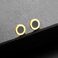 Titanium steel round stud earrings in gold and black with Roman numeral engraving - 12mm / Gold