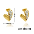 Details von herzförmigen 18k Gold Perlenohrringen mit Maßen 16mm Höhe und 4g Gewicht - Hohles Herz