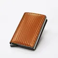 Brown carbon fiber RFID automatic pop-up credit card holder wallet with aluminum frame - Carbon Fiber Orange